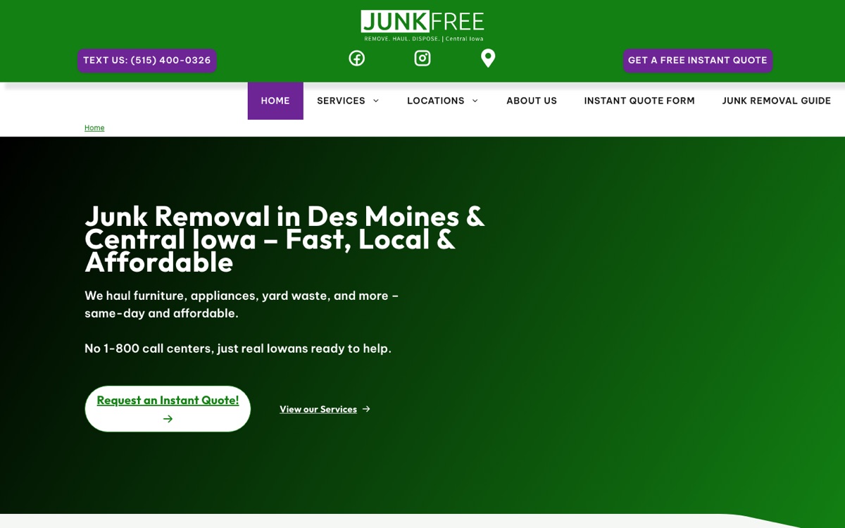 Junk Free Iowa homepage screenshot
